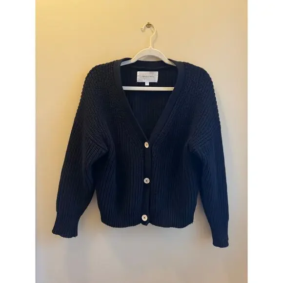 Tradlands Shelter Cotton Cardigan in Black - Picture 2 of 8